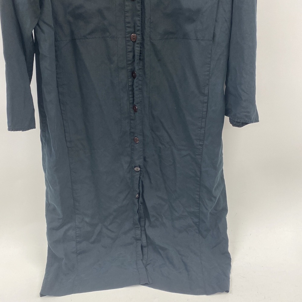 Vintage Black Silk Shift Midi Dress Liz Roberts 10 Button Front Pockets basic - Picture 3 of 14